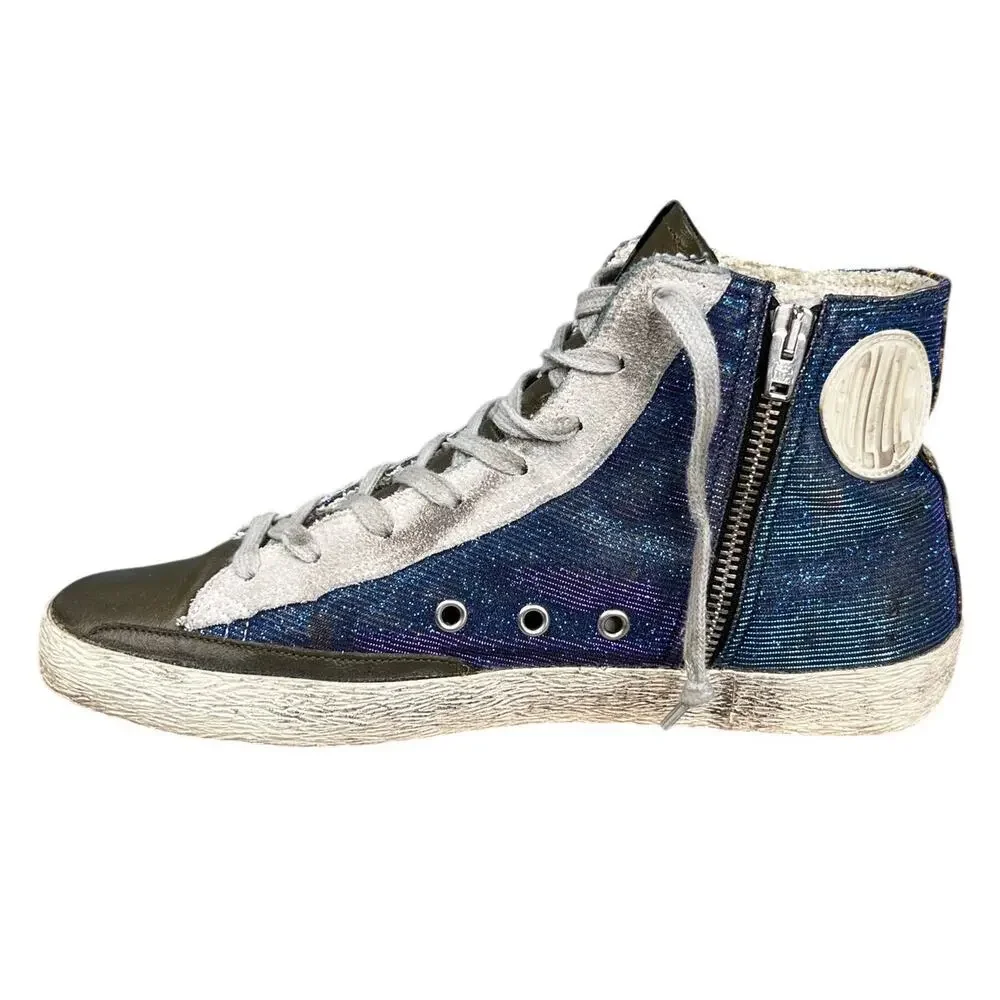 Golden Goose Francy Star Iridescent Blue High Top Sneaker Size 40 US 10